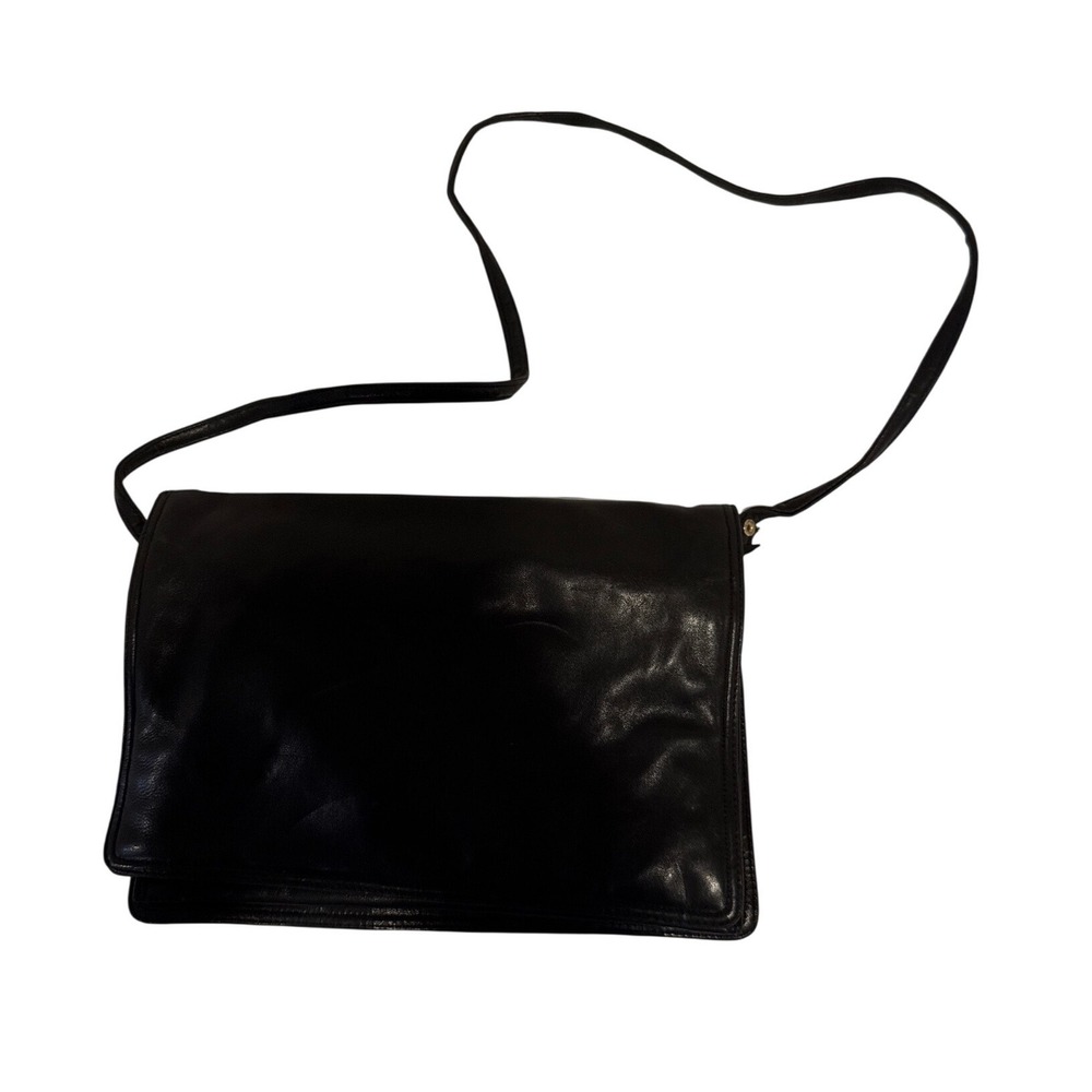 Jay Herbert New York Vintage Black Leather Crossbody Clutch Bag Gold Hardware